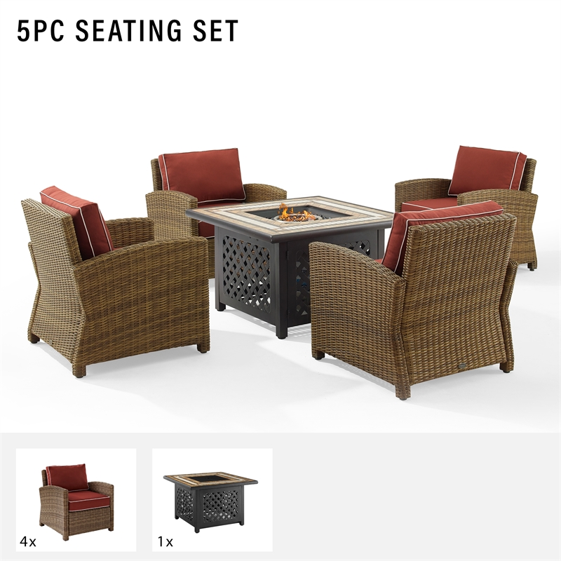 Crosley Furniture Bradenton 5PC Metal Conversation Set with Armchairs in Red