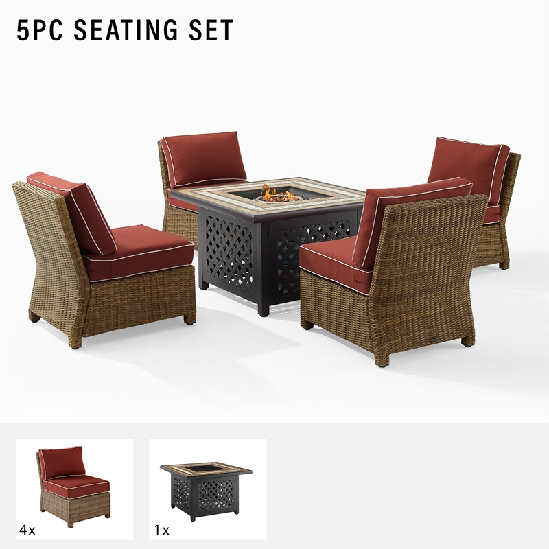 Crosley Furniture Bradenton 5PC Wicker / Rattan Patio Conversation Set in Brown