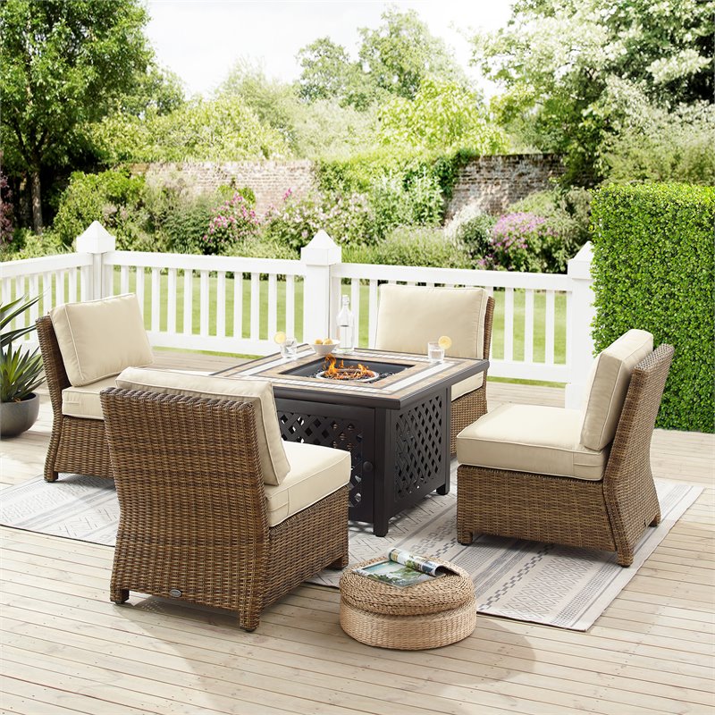 Crosley Furniture Bradenton 5-PC Wicker / Rattan Patio Conversation Set in Brown