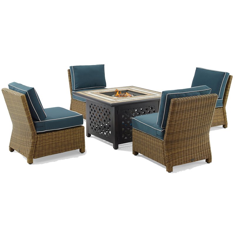 Crosley Furniture Bradenton 5PC Fabric Outdoor Conversation Set in Navy/Brown