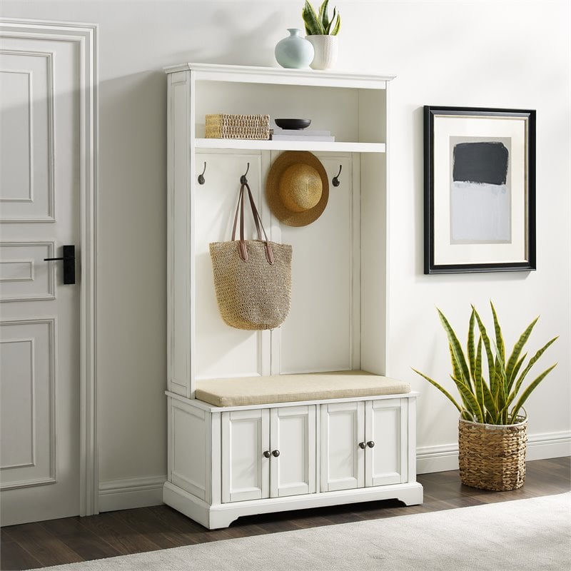 Crosley Furniture Holbrook Traditional Wood Hall Tree in Distressed White