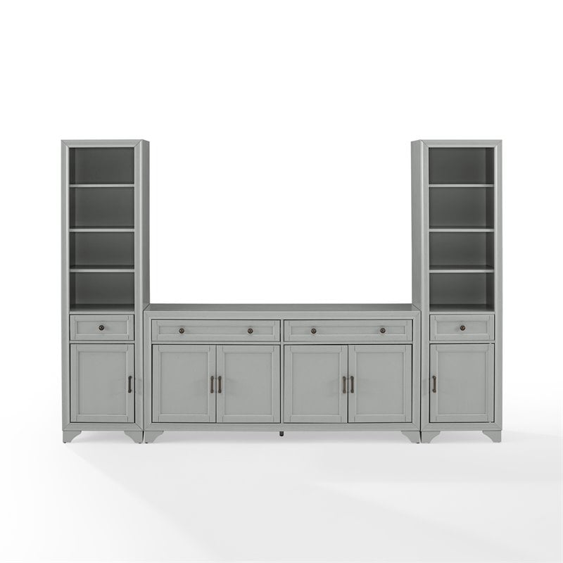 Crosley Furniture Tara 3PC Entertainment Center/Sideboard and Bookcases in Gray