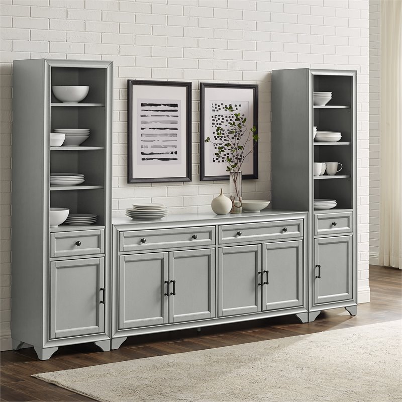 Crosley Furniture Tara 3PC Entertainment Center/Sideboard with Bookcases in Gray
