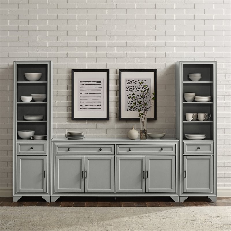Crosley Furniture Tara 3PC Entertainment Center/Sideboard with Bookcases in Gray