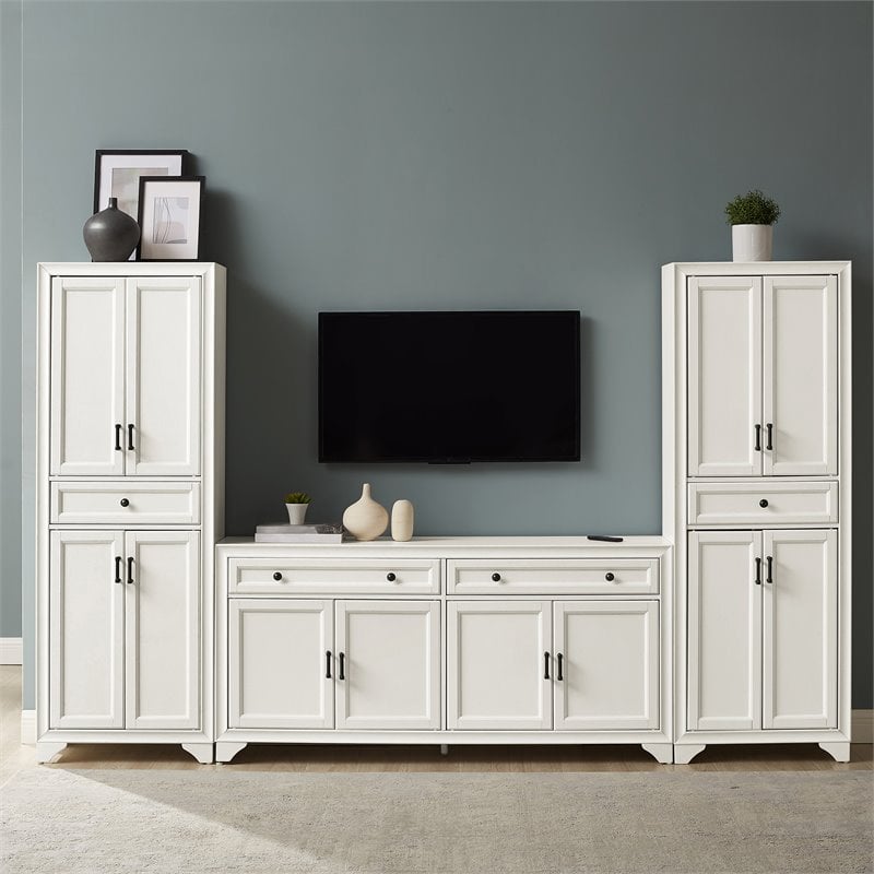 Crosley Furniture Tara 3PC Entertainment Center/Sideboard with Pantries in White