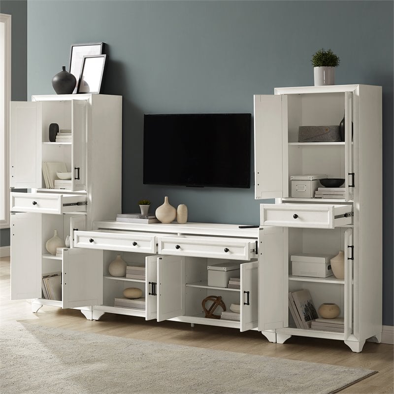 Crosley Furniture Tara 3PC Entertainment Center/Sideboard with Pantries in White