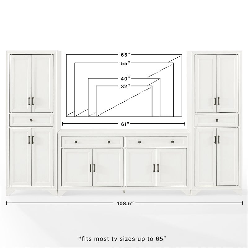 Crosley Furniture Tara 3PC Entertainment Center/Sideboard with Pantries in White