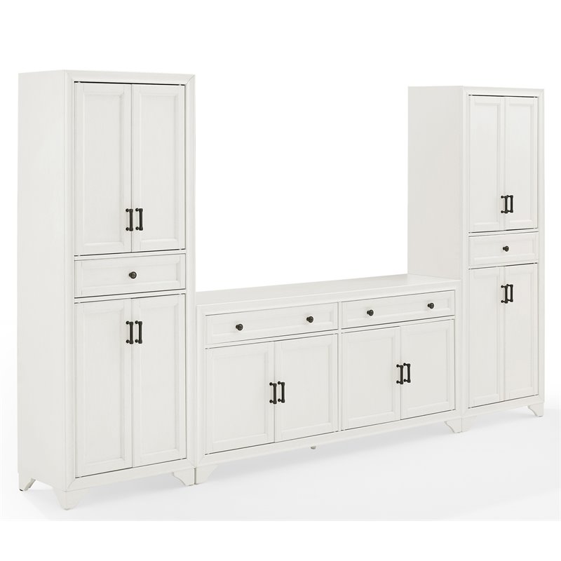 Crosley Furniture Tara 3PC Entertainment Center/Sideboard with Pantries in White