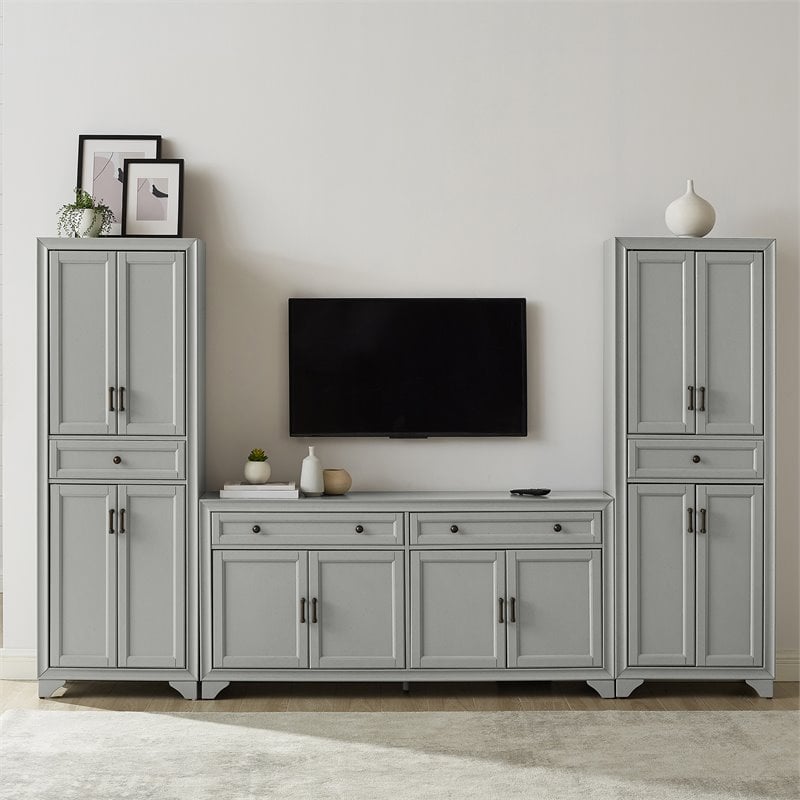 Crosley Furniture Tara 3PC Entertainment Center/Sideboard with Pantries in Gray