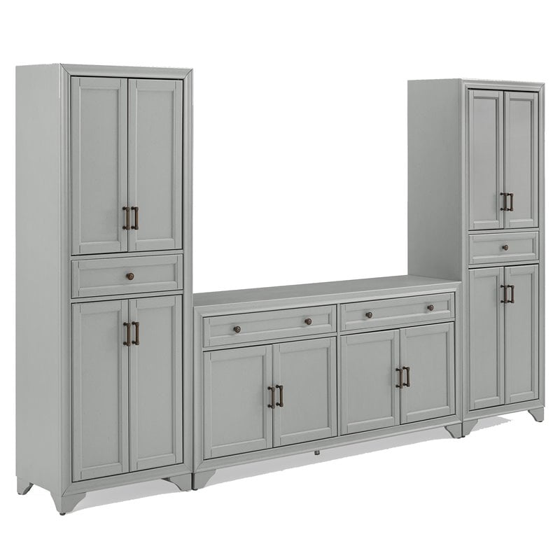 Crosley Furniture Tara 3PC Entertainment Center/Sideboard with Pantries in Gray