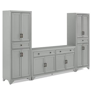 Crosley Furniture Tara 3PC Entertainment Center/Sideboard with Pantries in Gray