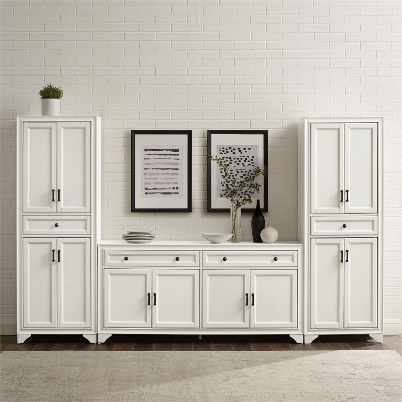 Crosley Furniture Tara 3PC Entertainment Center/Sideboard with Pantry Set White