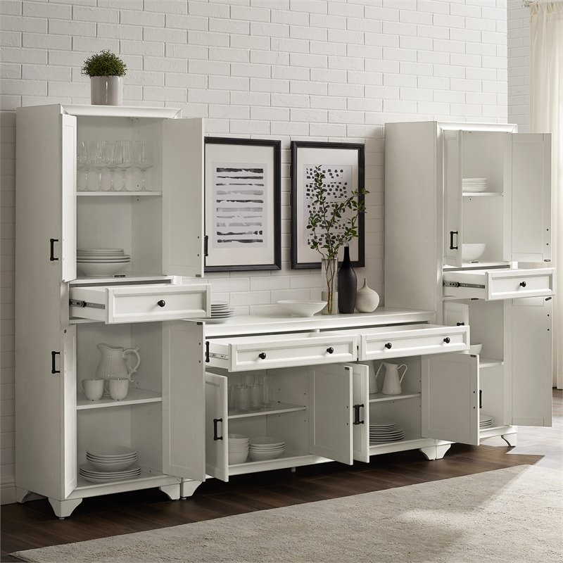 Crosley Furniture Tara 3PC Entertainment Center/Sideboard with Pantry Set White