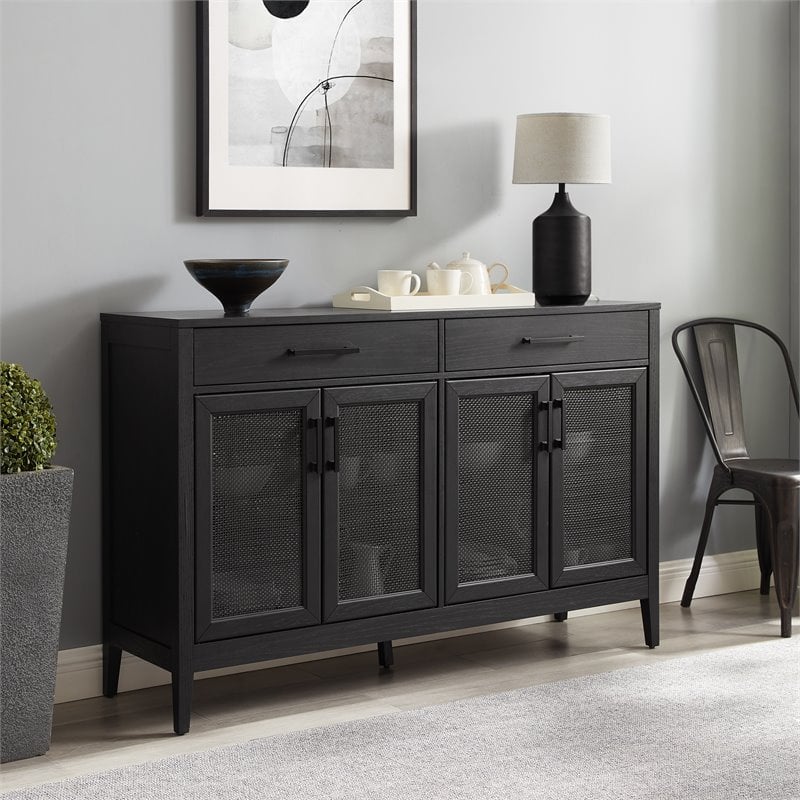 Crosley Furniture Milo Modern MDF Wood and Rattan Sideboard in Black