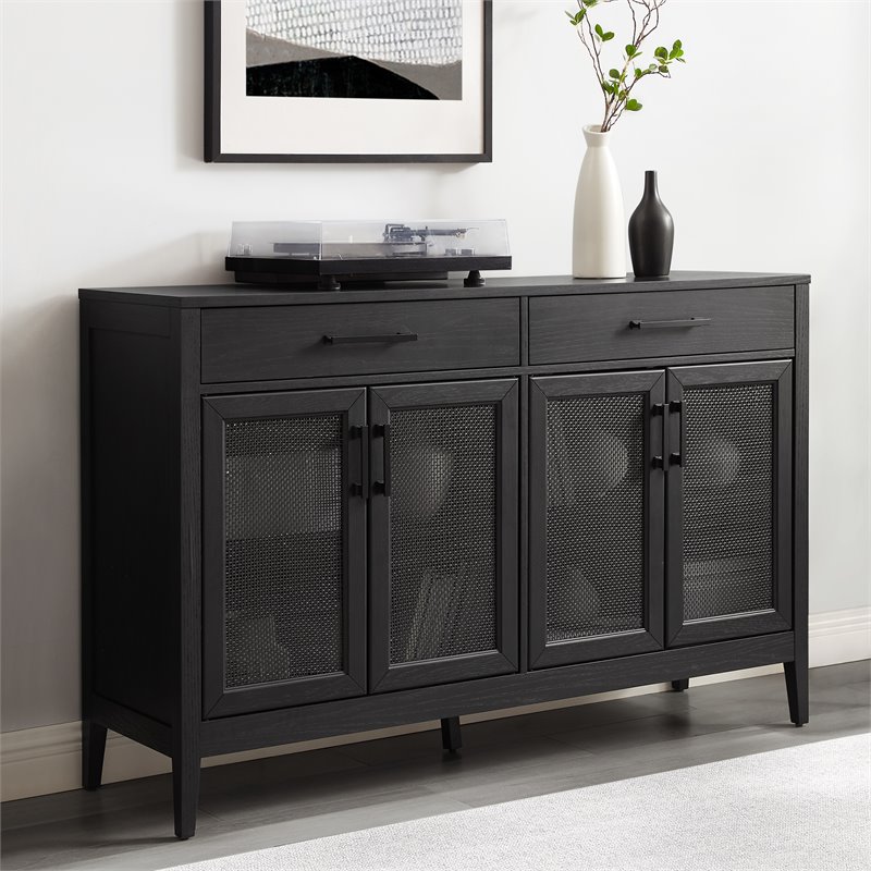 Crosley Furniture Milo Modern MDF Wood and Rattan Sideboard in Black