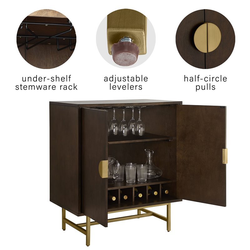 Crosley Furniture Blair Modern Wood Bar Cabinet in Dark Brown/Gold