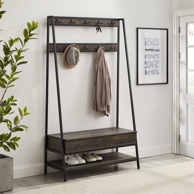 Crosley Furniture Jacobsen Modern Wood Hall Tree in Brown/Black