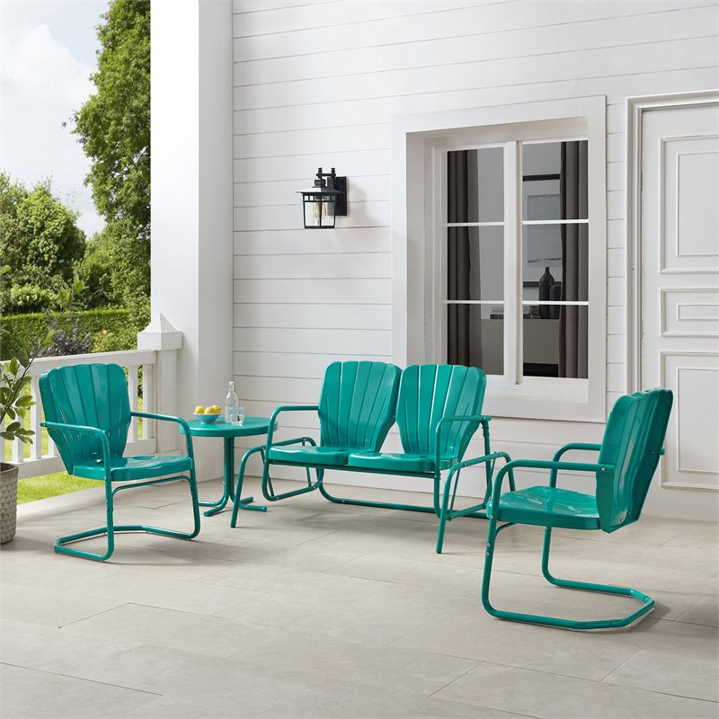 Crosley Furniture Ridgeland 4-piece Metal Outdoor Conversation Set in Turquoise