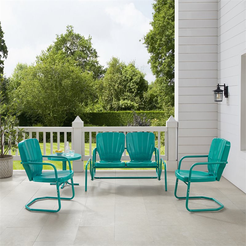 Crosley Furniture Ridgeland 4-piece Metal Outdoor Conversation Set in Turquoise
