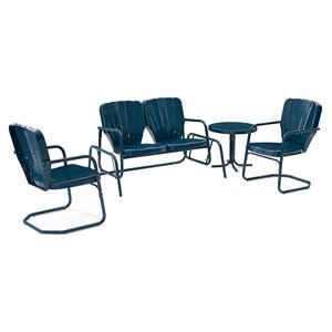 Crosley Furniture Ridgeland 4-piece Metal Outdoor Conversation Set in Navy