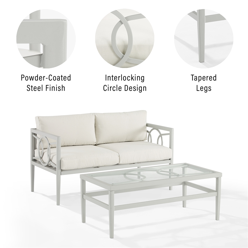 Crosley Furniture Ashford 2-piece Metal Outdoor Conversation Set in Gray