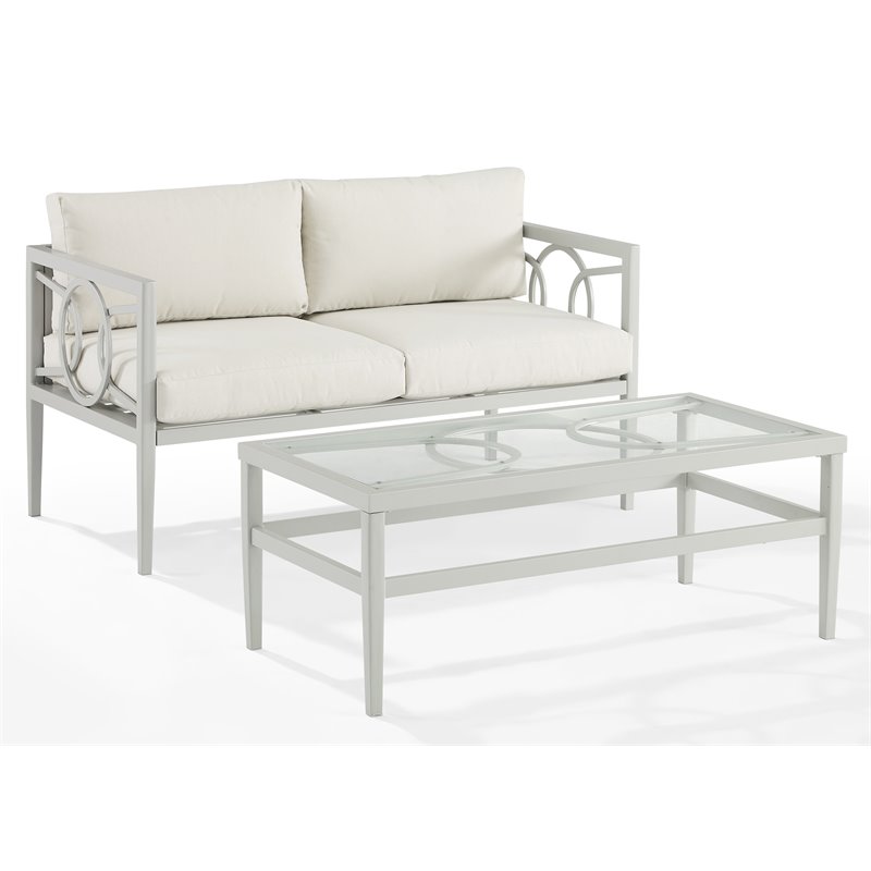 Crosley Furniture Ashford 2-piece Metal Outdoor Conversation Set in Gray