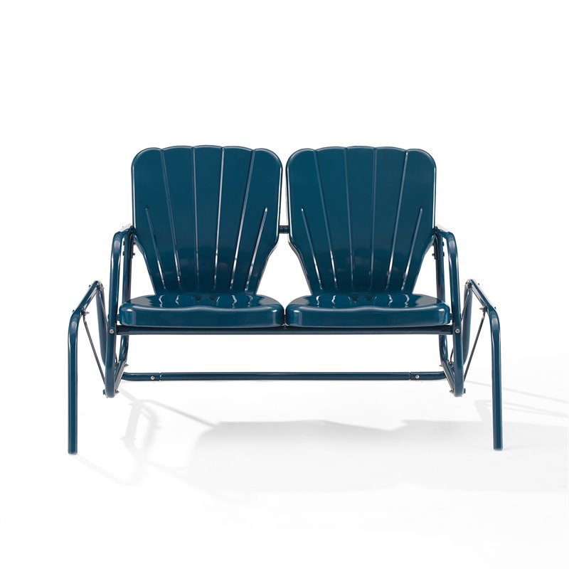 Crosley Furniture Ridgeland Modern Metal Outdoor Loveseat Glider in Navy