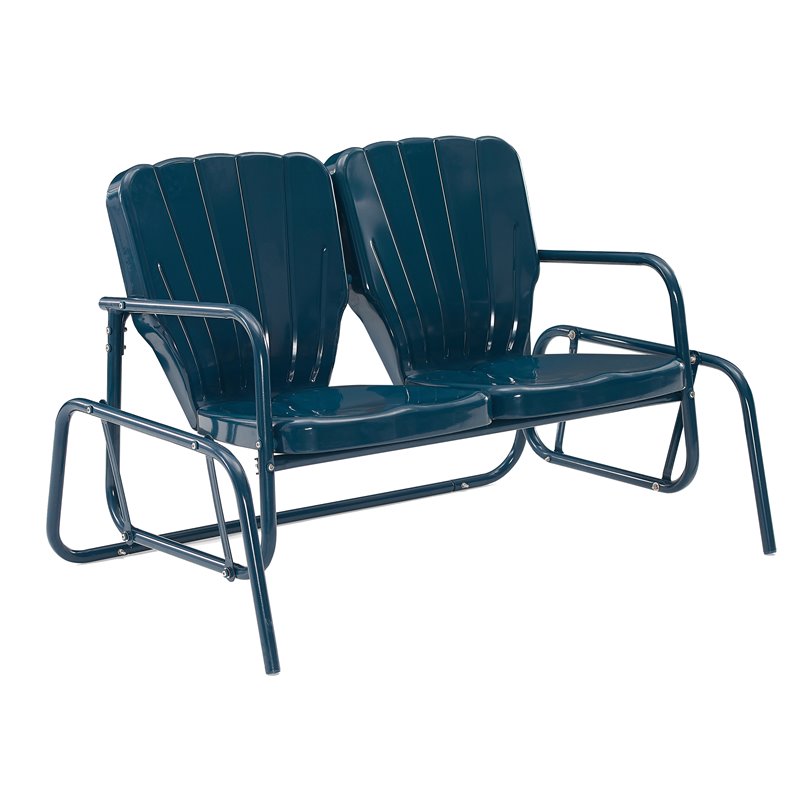 Crosley Furniture Ridgeland Modern Metal Outdoor Loveseat Glider in Navy