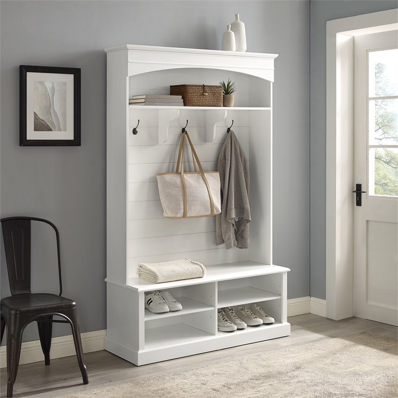 Crosley Furniture Bartlett Modern MDF and Birch Veneer Wood Hall Tree in White