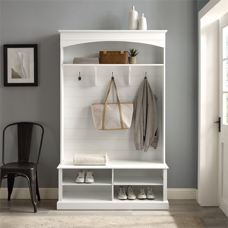 Crosley Furniture Bartlett Modern MDF and Birch Veneer Wood Hall Tree in White
