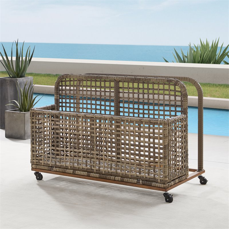 Crosley Furniture Ridley PE Wicker / Rattan Pool Storage Caddy in Natural
