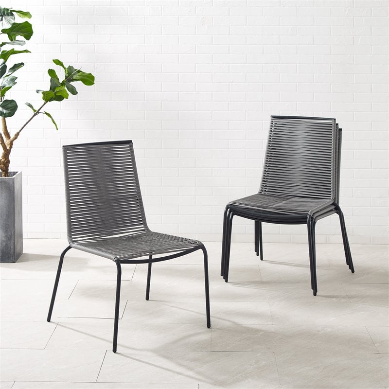 Crosley Furniture Fenton Wicker / Rattan Stackable Chair in Gray (Set of 4)