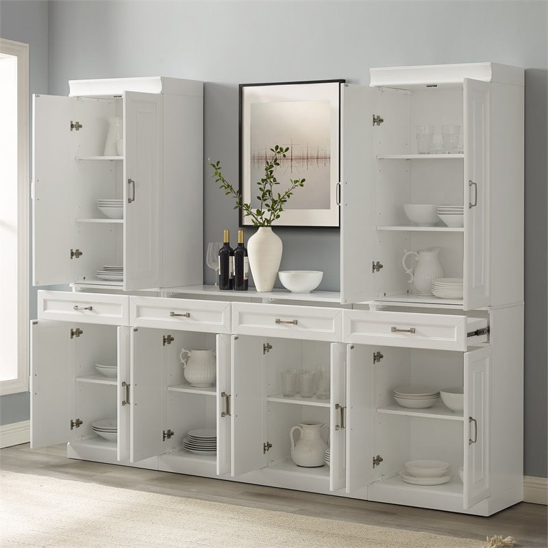 Crosley Furniture Stanton 3PC Wood Entertainment Center/Sideboard & Pantry White