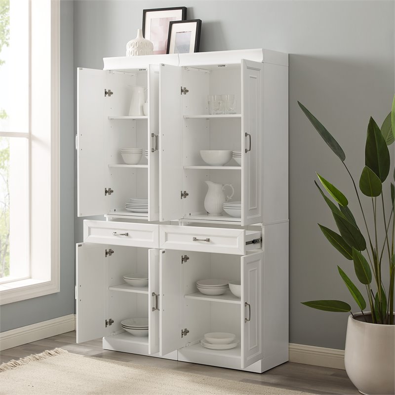 Crosley Furniture Stanton Traditional MDF Wood Pantry in White (Set of 2)