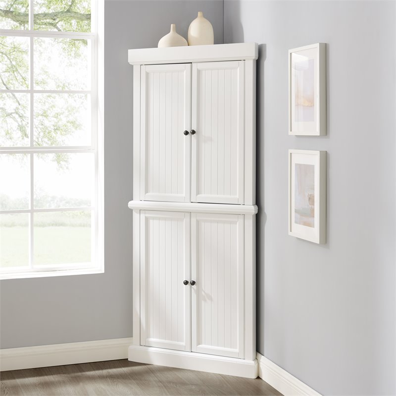 Crosley Furniture Shoreline 2-Piece Wood Corner Stackable Pantry in White