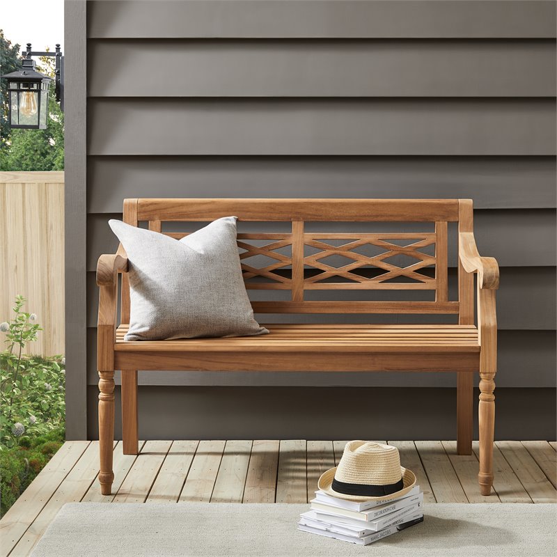 Crosley Furniture Olivier Traditional Teak Wood Outdoor Bench in Brown