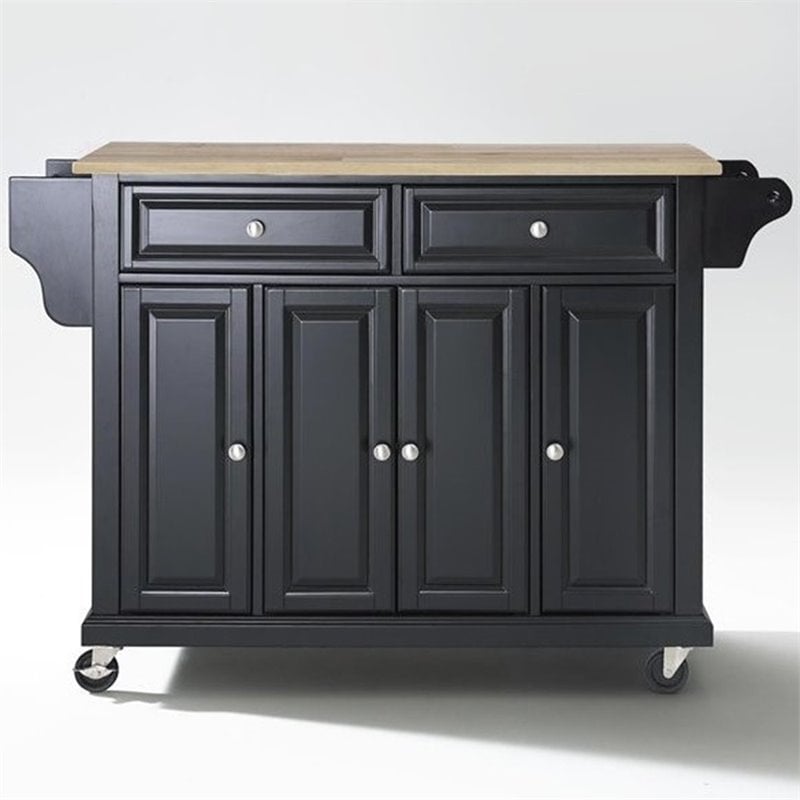 Crosley Furniture Natural Wood Top Kitchen Cart in Black/Natural