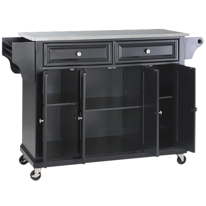 Crosley Furniture Wood/Stainless Steel Kitchen Cart in Black and Silver