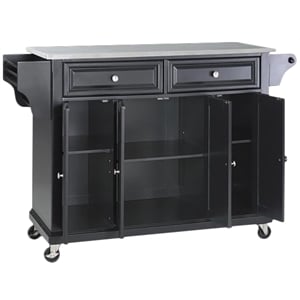 Crosley Furniture Wood/Stainless Steel Kitchen Cart in Black and Silver