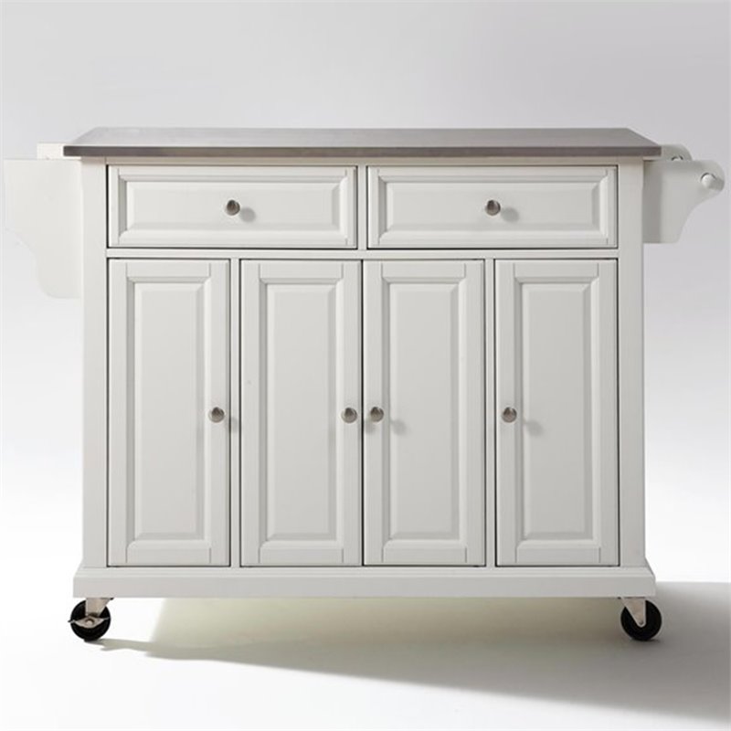 Crosley Furniture Wood/Stainless Steel Kitchen Cart in White/Silver