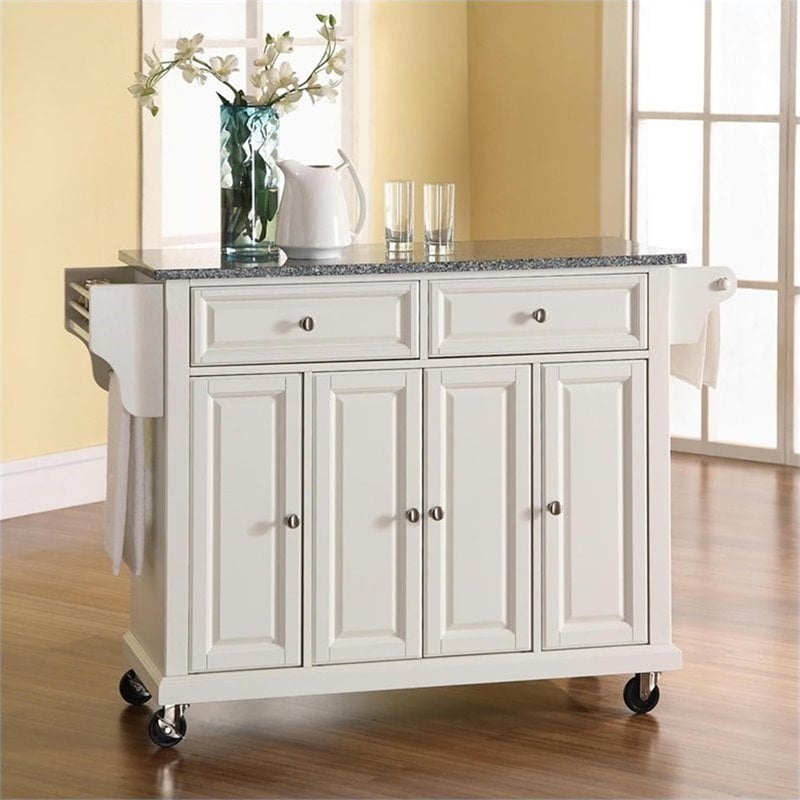Crosley Furniture Wood/Solid Granite Kitchen Cart in White/Gray
