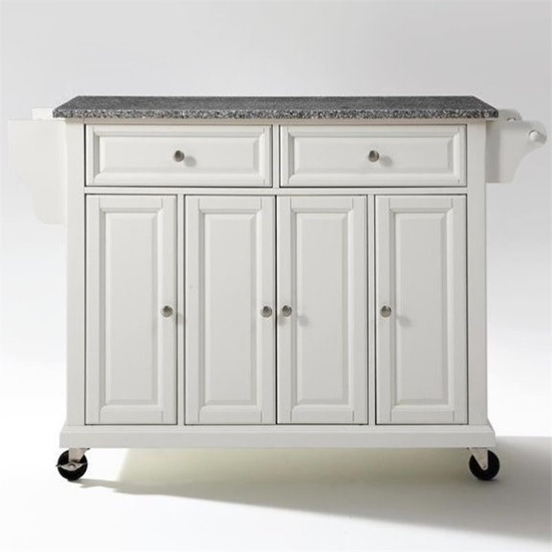 Crosley Furniture Wood/Solid Granite Kitchen Cart in White/Gray