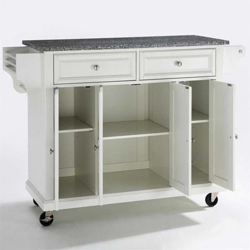 Crosley Furniture Wood/Solid Granite Kitchen Cart in White/Gray