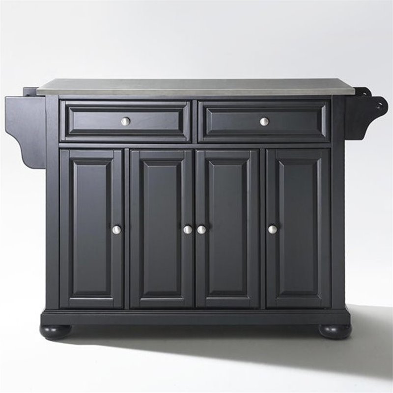Crosley Furniture Alexandria Wood Kitchen Island in Black/Silver