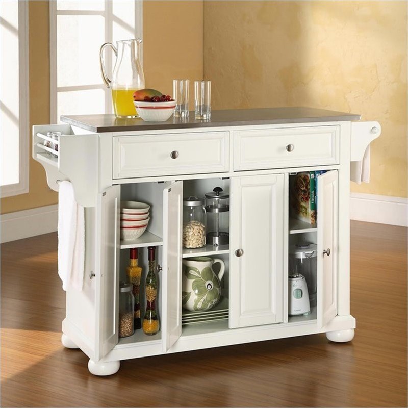Crosley Furniture Alexandria Wood Kitchen Island in White/Silver
