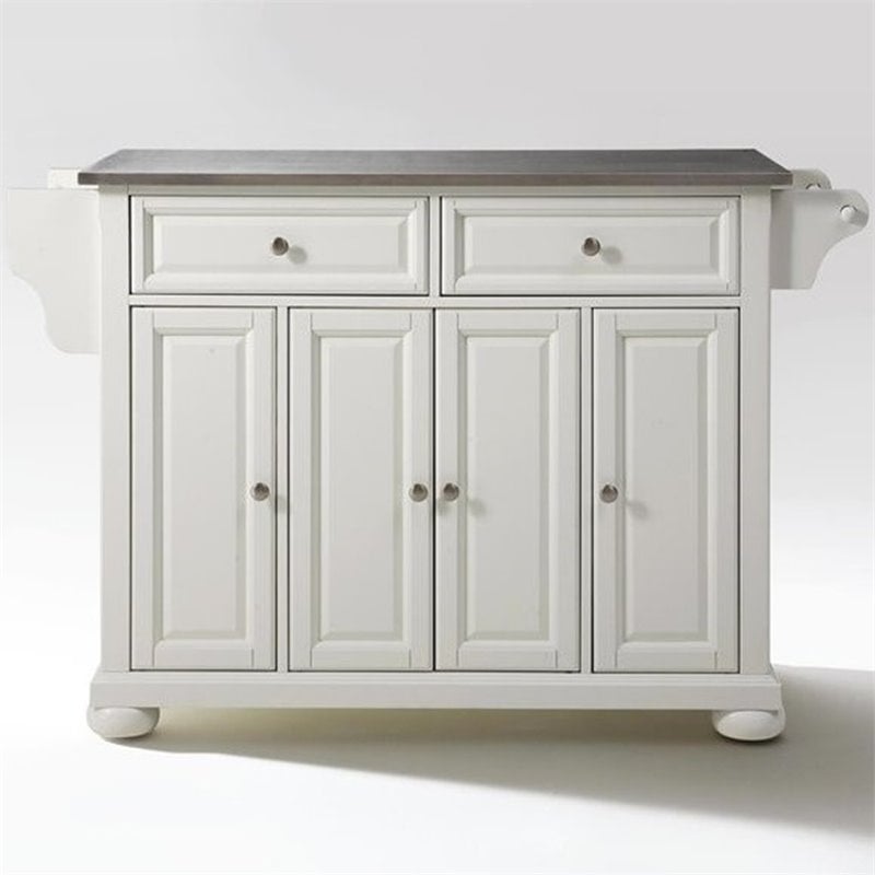 Crosley Furniture Alexandria Wood Kitchen Island in White/Silver