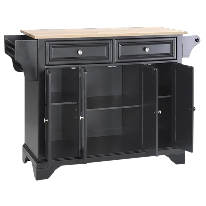 Crosley Furniture LaFayette Natural Wood Top Kitchen Island in Black