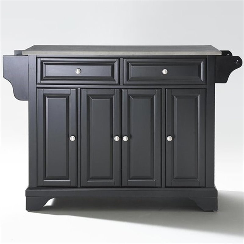 Crosley Furniture LaFayette Wood Kitchen Island in Black & Silver