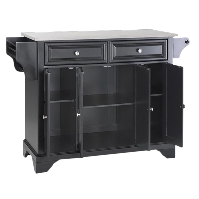 Crosley Furniture LaFayette Wood Kitchen Island in Black & Silver