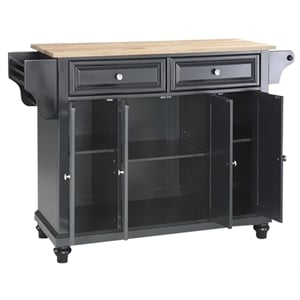 Crosley Furniture Cambridge Natural Wood Top Kitchen Island in Black